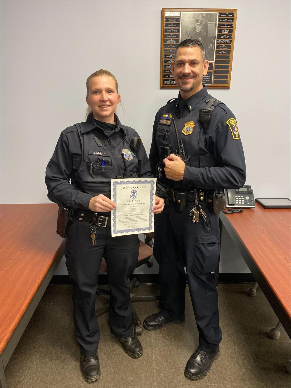 Jamestown Police Officer Receives Commendation for Saving Infant's Life