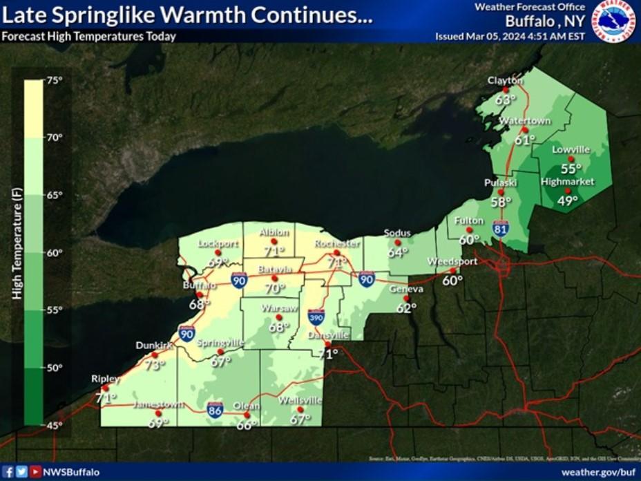 Another Record Warm Day on Tap Across Western New York Chautauqua Today