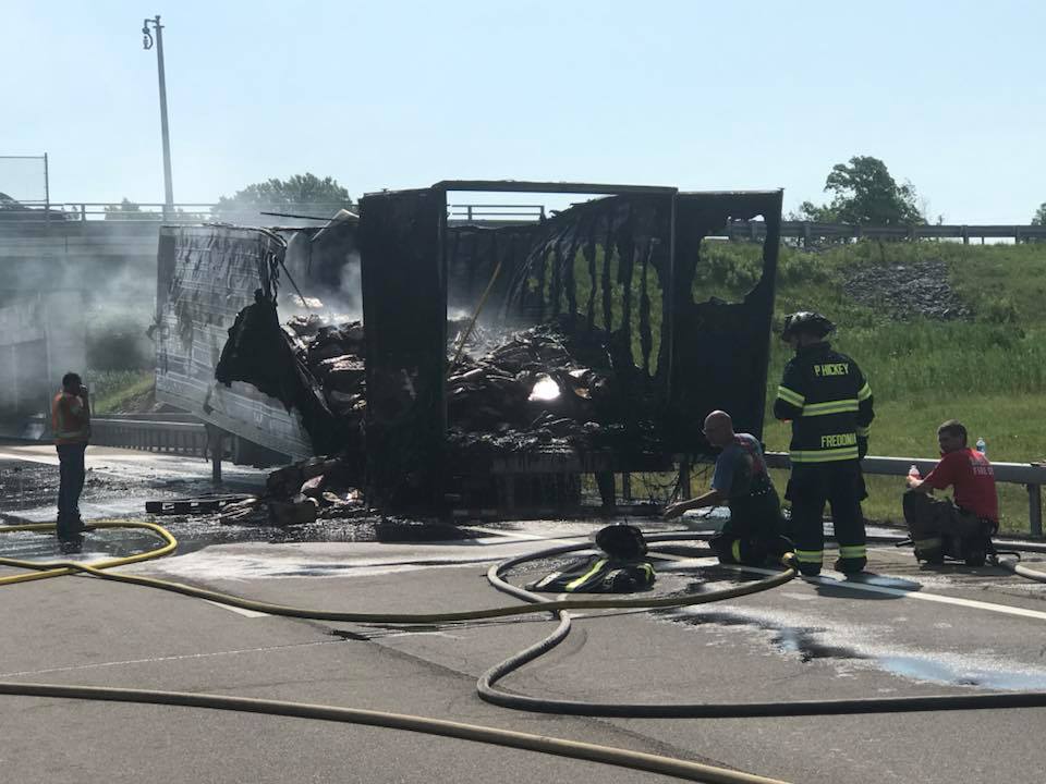 UPDATE TractorTrailer Fire Caused by Overheated Brakes Chautauqua Today